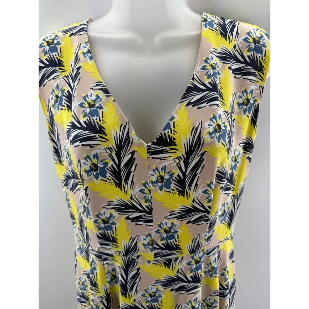 J.Crew Women Yellow Navy Tropical Floral Palm Leaf Lined Sheath Dress Size 6 - Picture 7 of 8